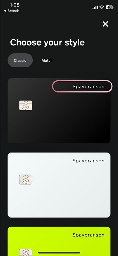 cash app card with my cashtag