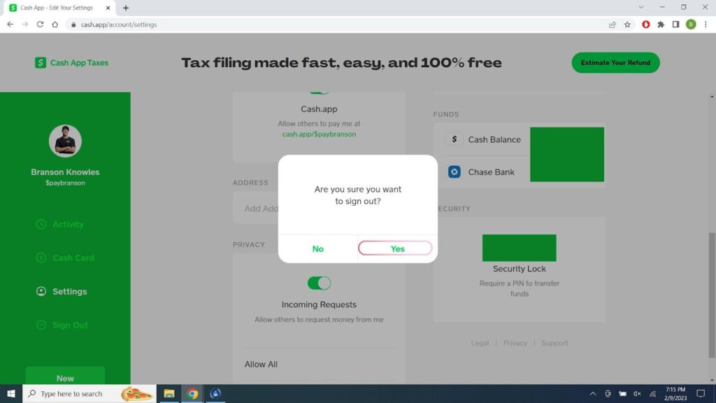 cash app don't forget to logout
