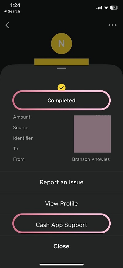 cash app payment completed