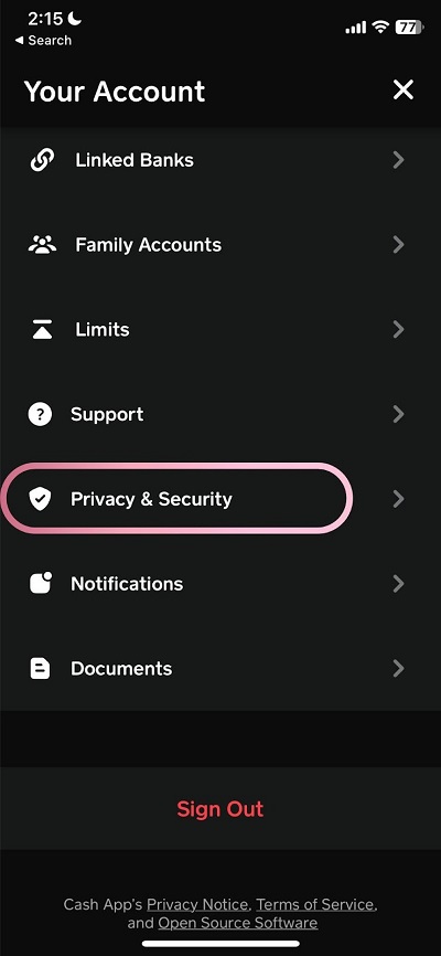 cash app privacy and security settings