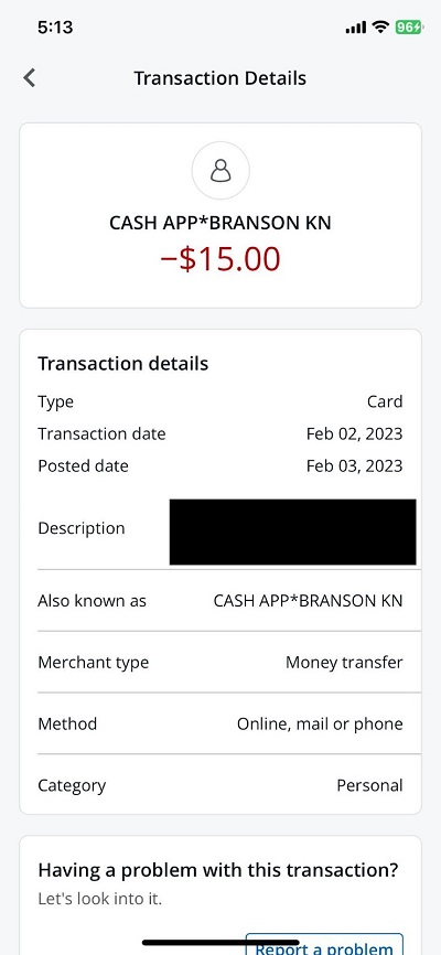 cash app transaction on the bank statement