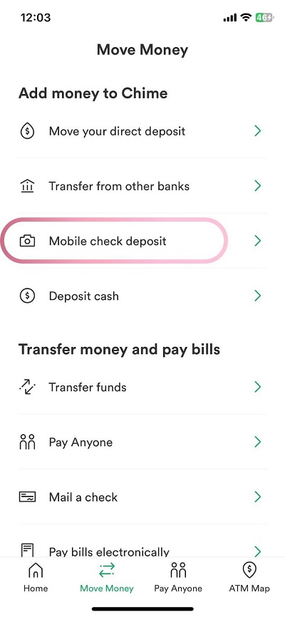 mobile check deposit with chime banking