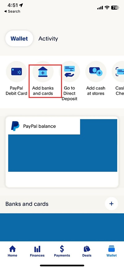 paypal add banks and cards