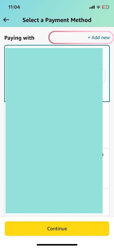 adding payment method amazon app