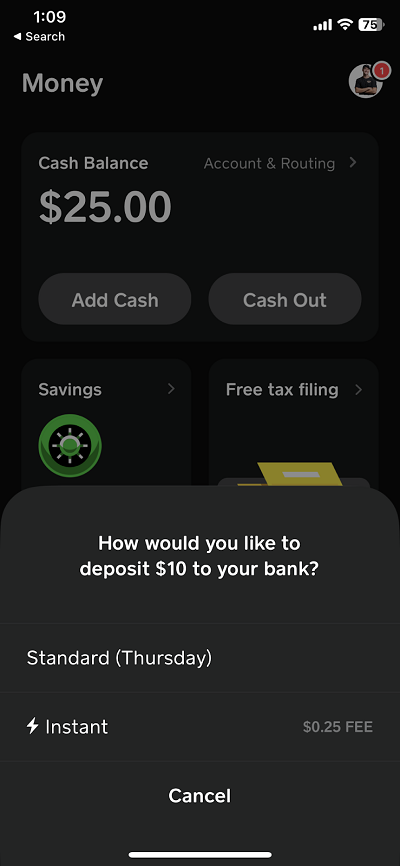 cash app cash our standard or instant