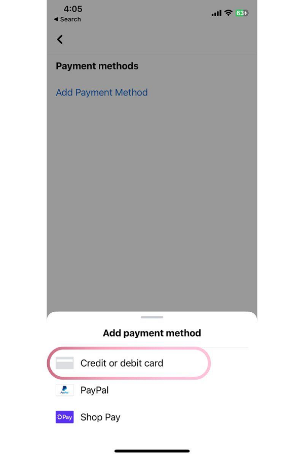 facebook app credit or debit card