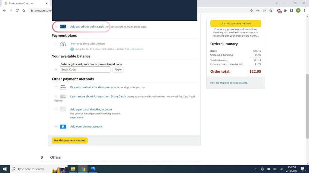 my amazon order - adding cash app card