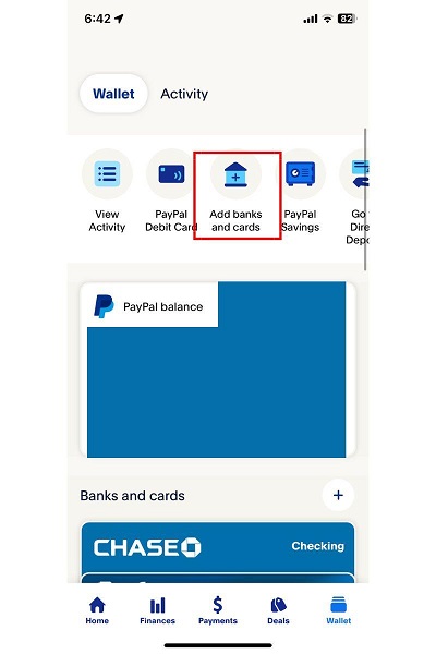 paypal account add banks and cards