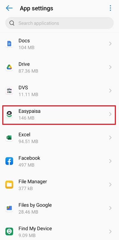 app settings easypaisa