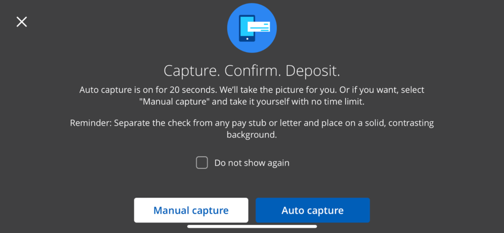 chase app check manual and auto capture
