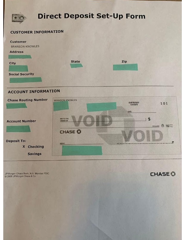 direct deposit set up form chase