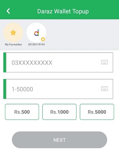 entering daraz account number
