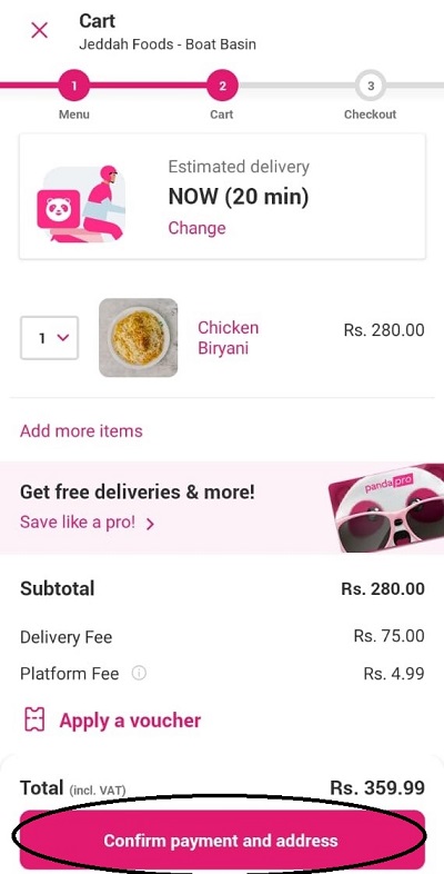 foodpanda order step 2