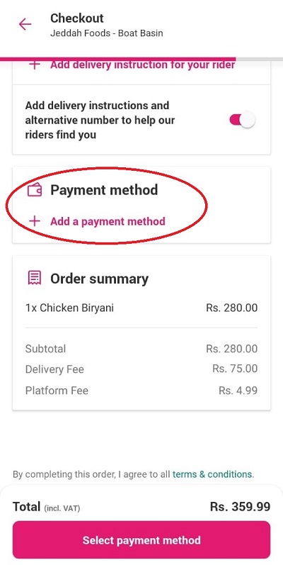 foodpanda order step 3