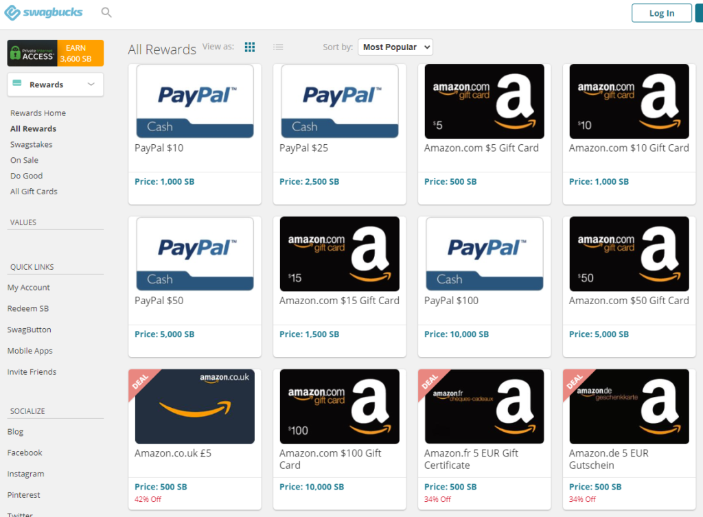 swagbucks gift cards