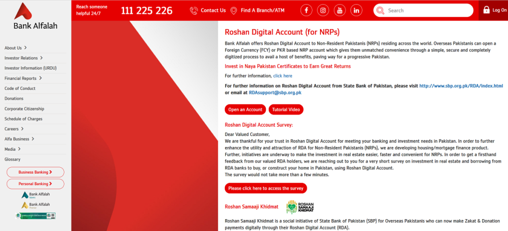 bank alfalah roshan digital account