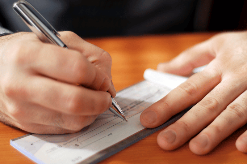 checkbook writing a check