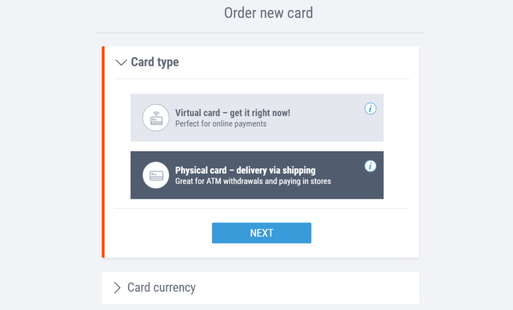 choosing payoneer card