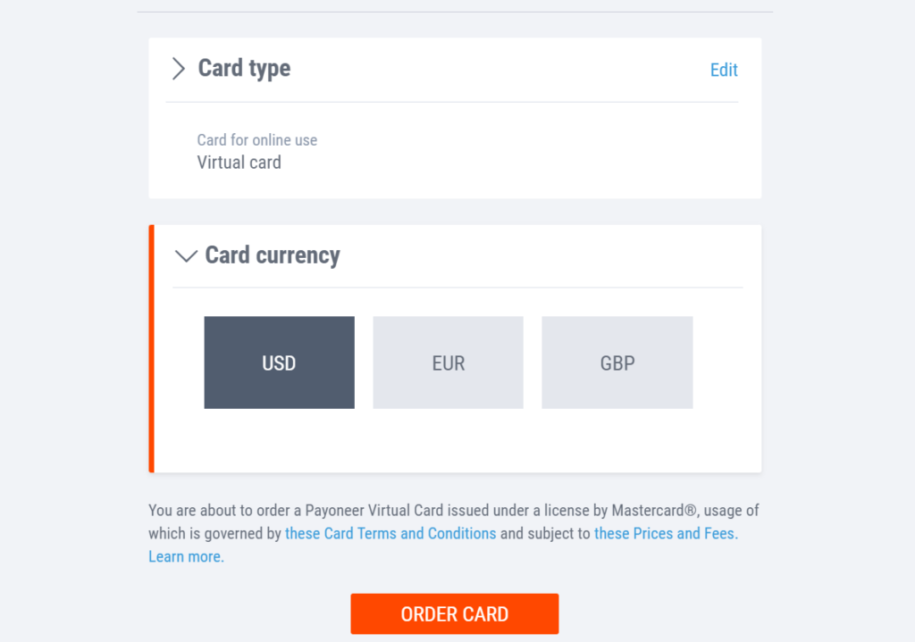choosing virtual card currency