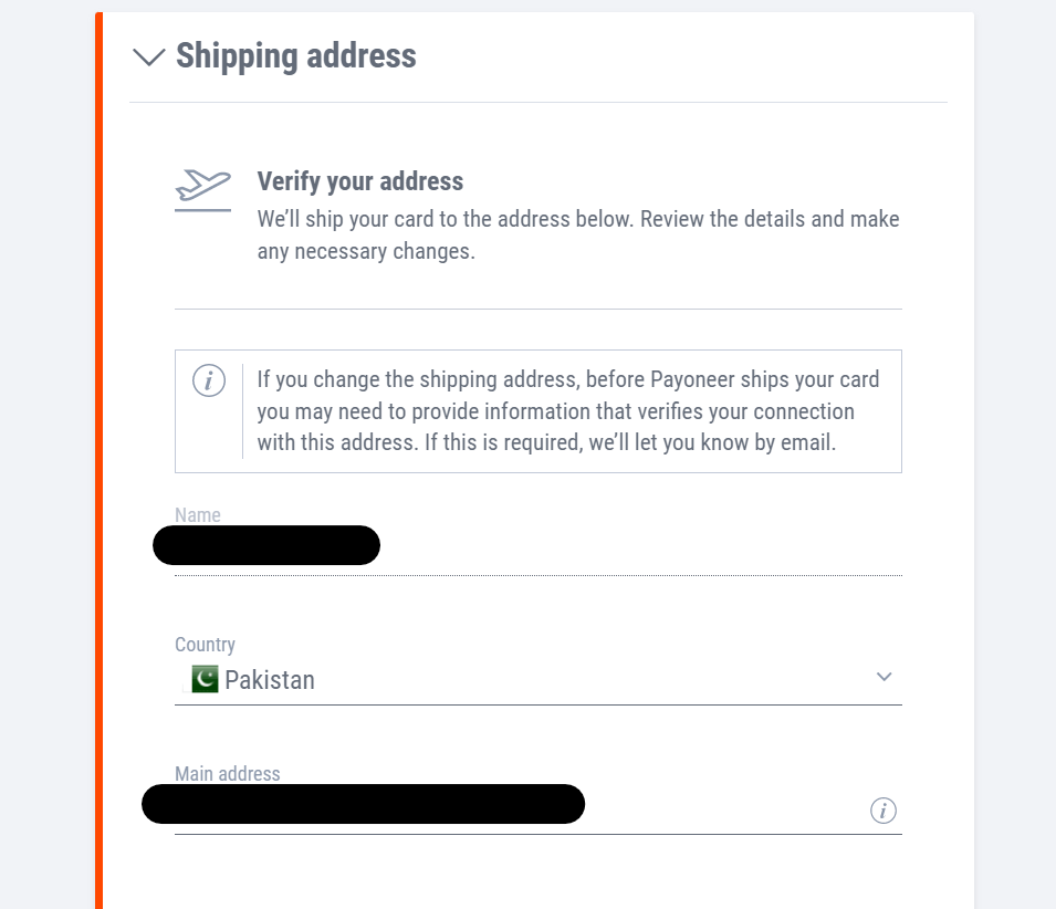 entering card delivery address