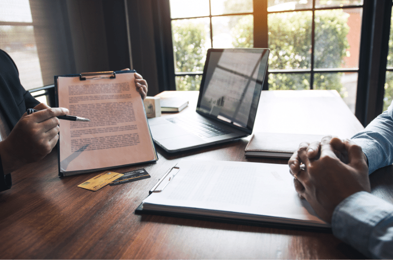 in the banker's office