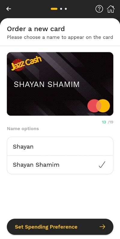jazzcash virtual card set spending preference
