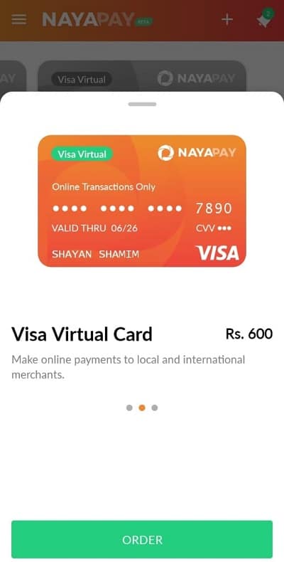 nayapay visa virtual card order