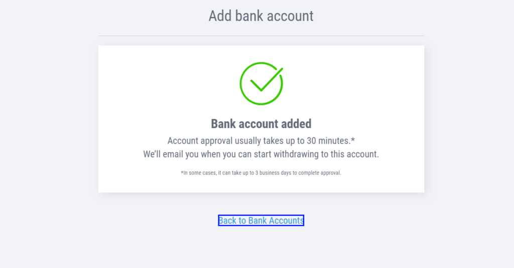 payoneer adding bank details success