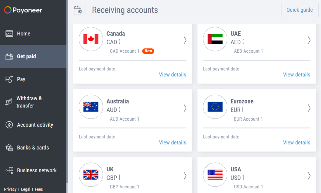 payoneer currency dashboard
