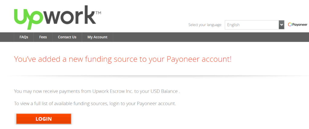 upwork added payoneer account