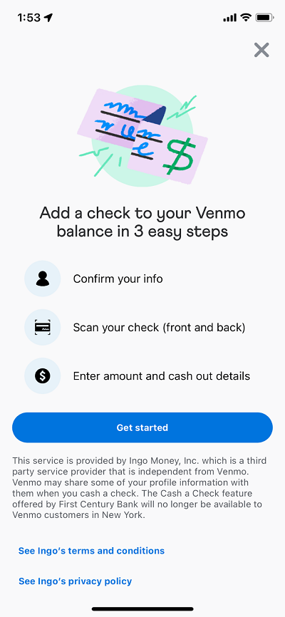 add a check to your venmo balance