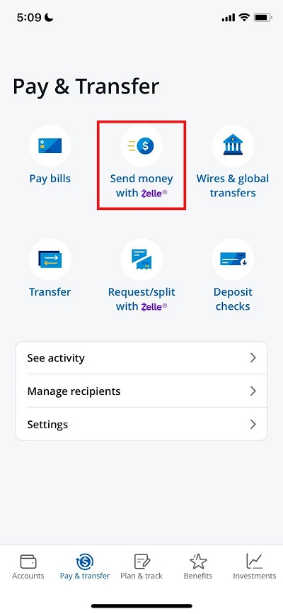 chase app send money with zelle