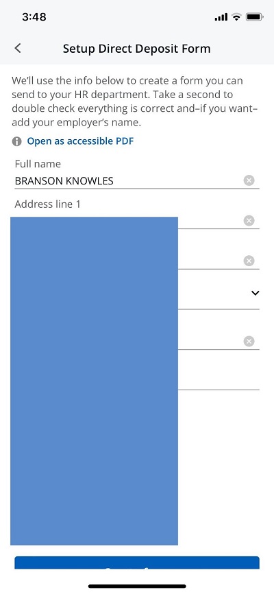 chase app setup direct deposit form
