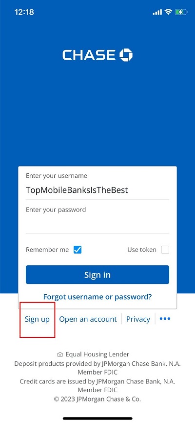 chase app sign up