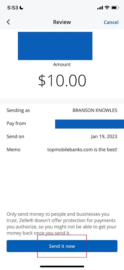 chase zelle confirm transfer