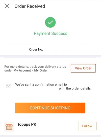 daraz wallet order received