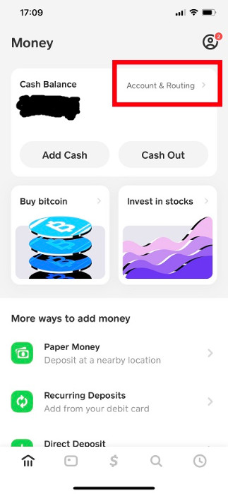cash app account & routing