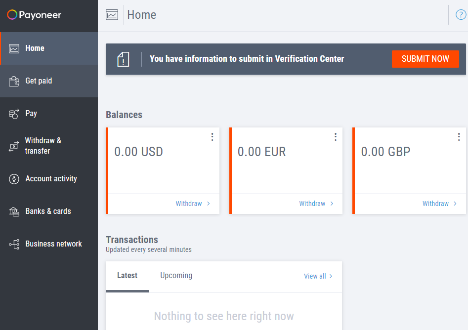 my payoneer dashboard