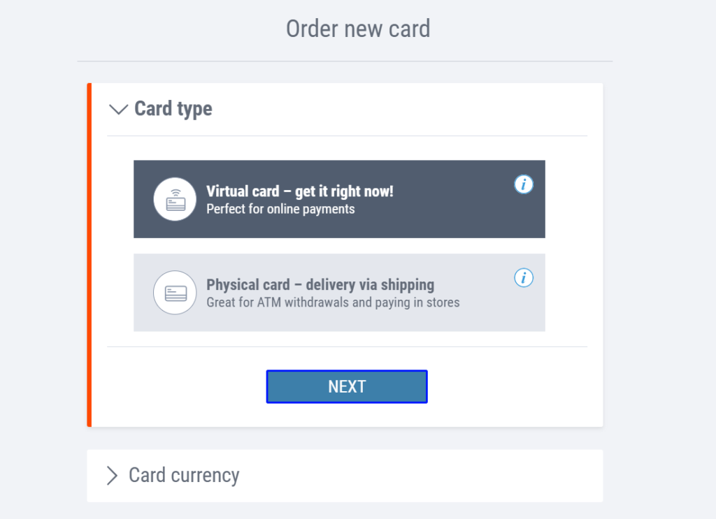 payoneer choosing virtual card