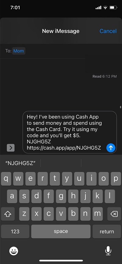 texting cash app referral code