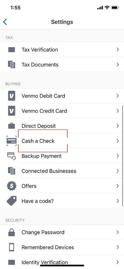 venmo cash a check