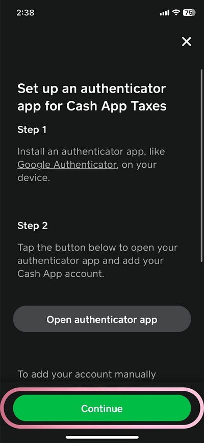 cash app use authenticator app continue