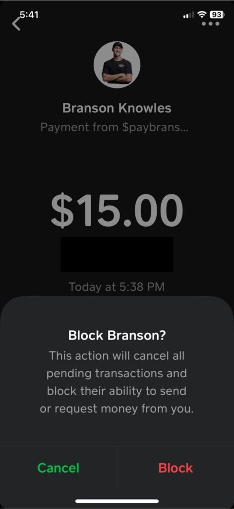 confirm block person on cash app