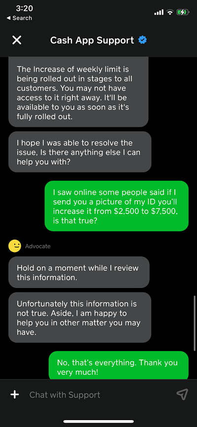 trying to raise my cash app limits 2