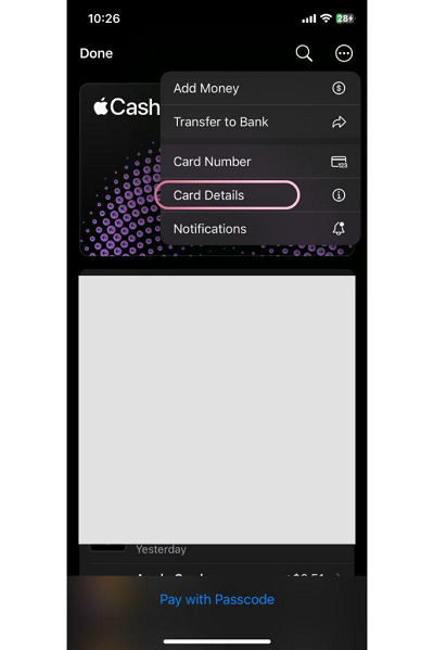 apple cash card details