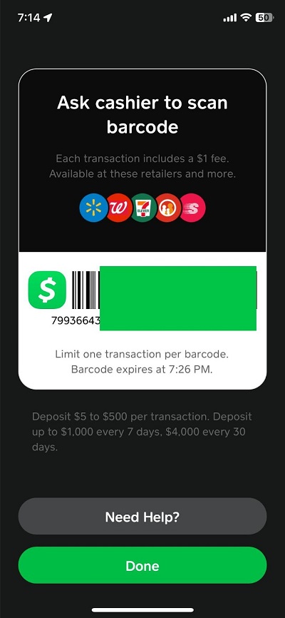 cash app cashier to scan barcode