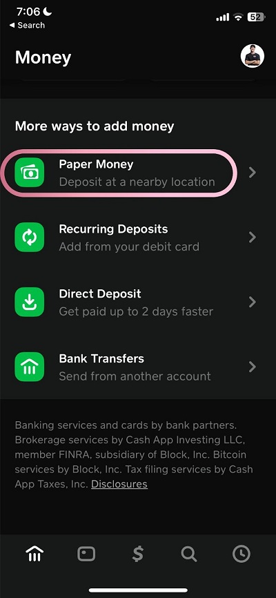 cash app deposit paper money