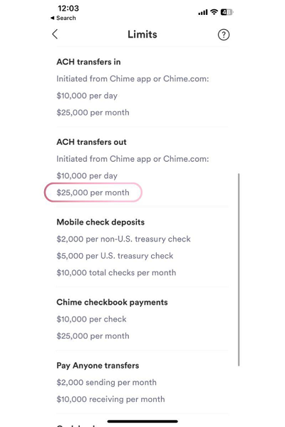 chime 25000 limit