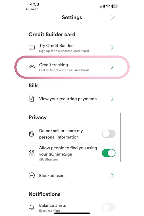 chime credit tracking