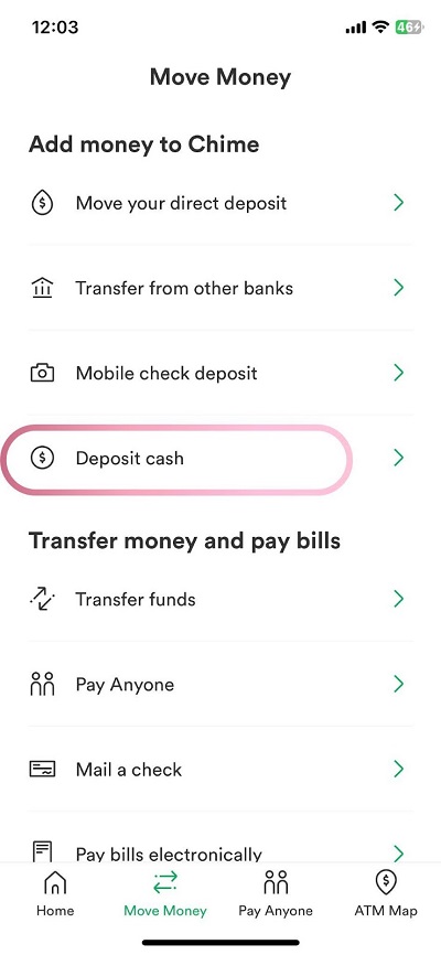 chime deposit cash